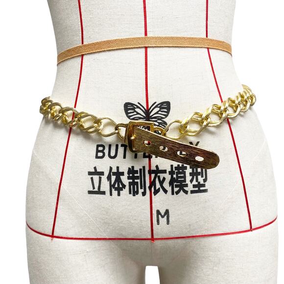 Vintage Womens Gold Tone Chain Detail Buckle Belt 90s Y2K - Picture 1 of 5